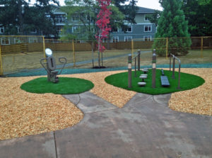 outdoor fitness equipment on artificial turf