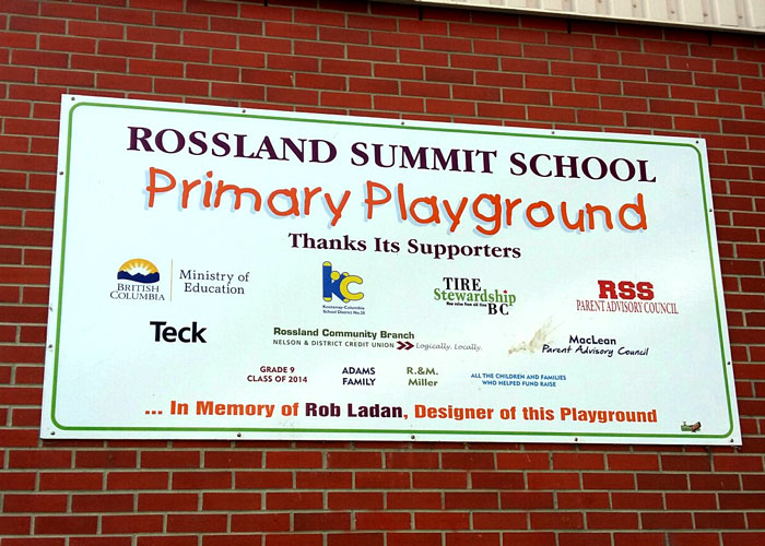 Rossland Summit Playground Sign