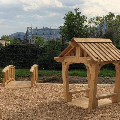 Osoyoos Elementary natural playhouse and bridge