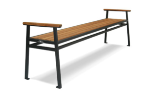 Backless black bench with wooden slats