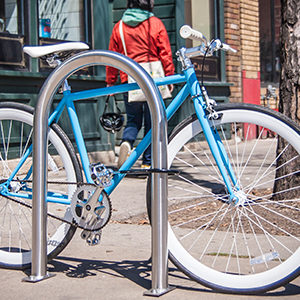 bike rack with blue bike
