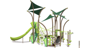 Nature inspired playground equipment with integrated shade