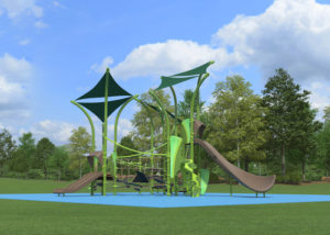 Playground structure with integrated shade