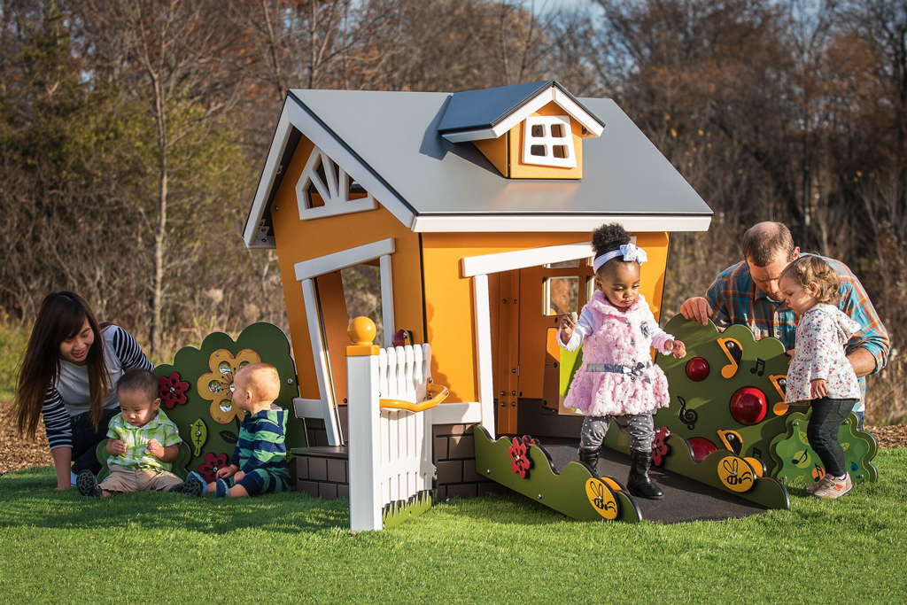 children playing in little house