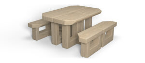 outdoor desks arranged into picnic table