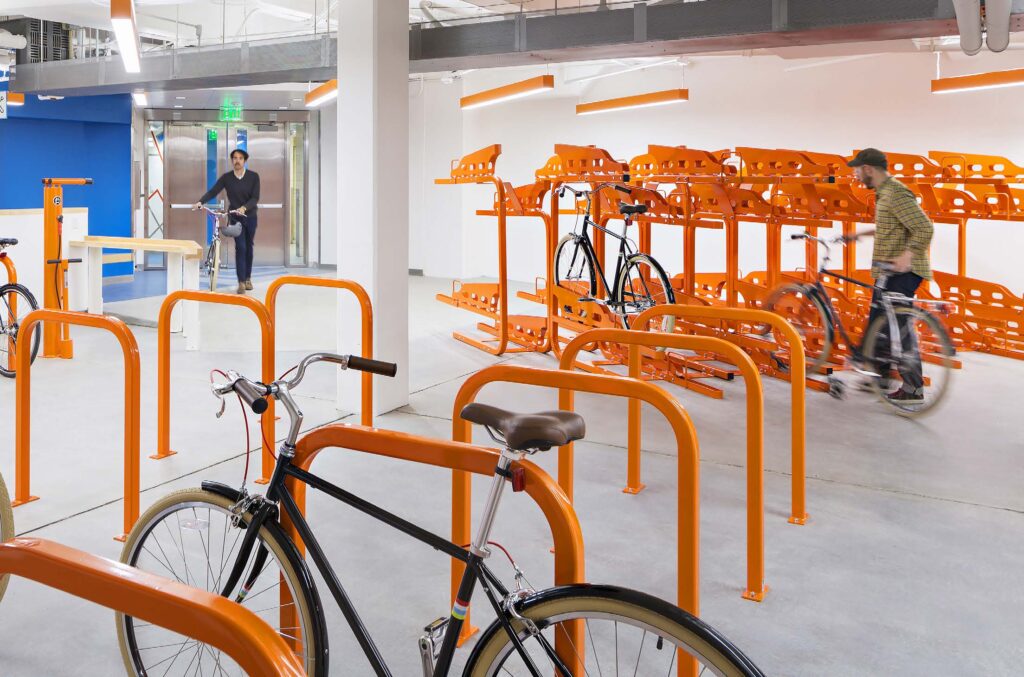 bike parking with orange bike racks