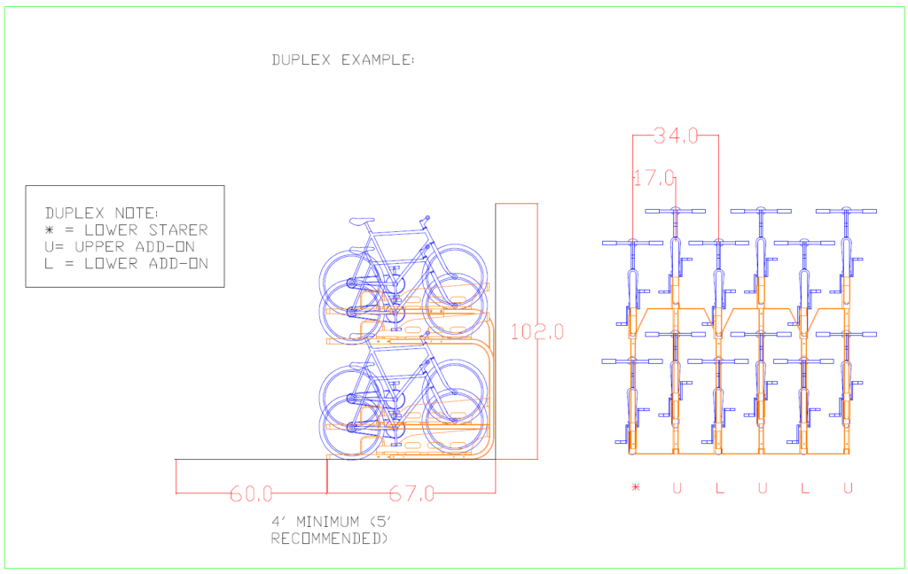 2D drawing of two tier bike parking