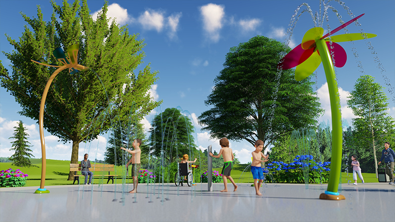 children playing at water park