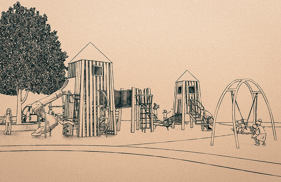 pencil sketch of playground design towers