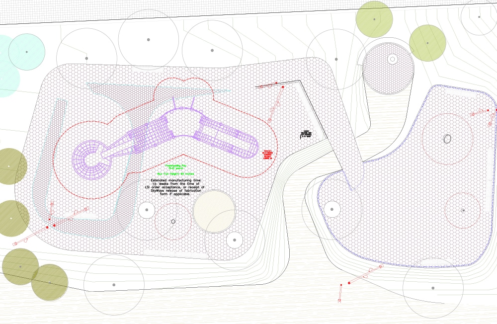 2D drawing of a net structure playground design on a site