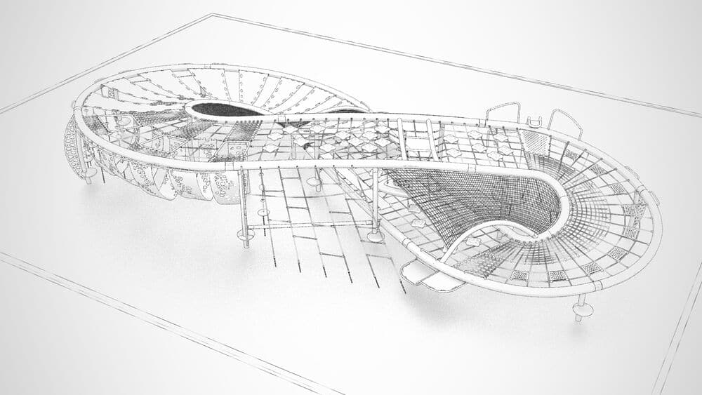 Quantus net structure playground design pencil drawing