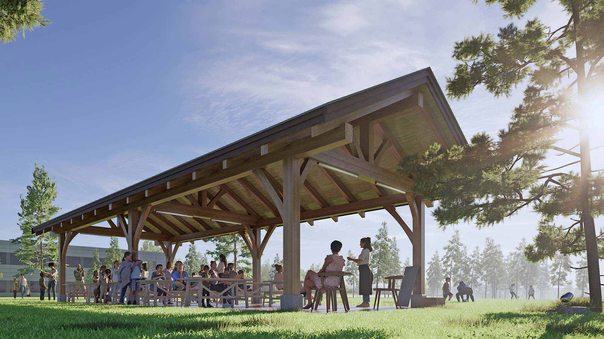 rendering of an outdoor wooden shelter