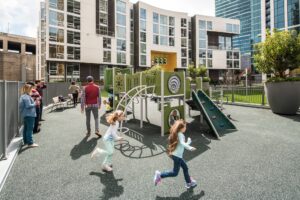 Rooftop Playground with children running