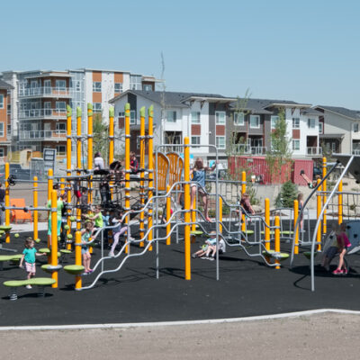 Orange playground at harvest hills in Calgary