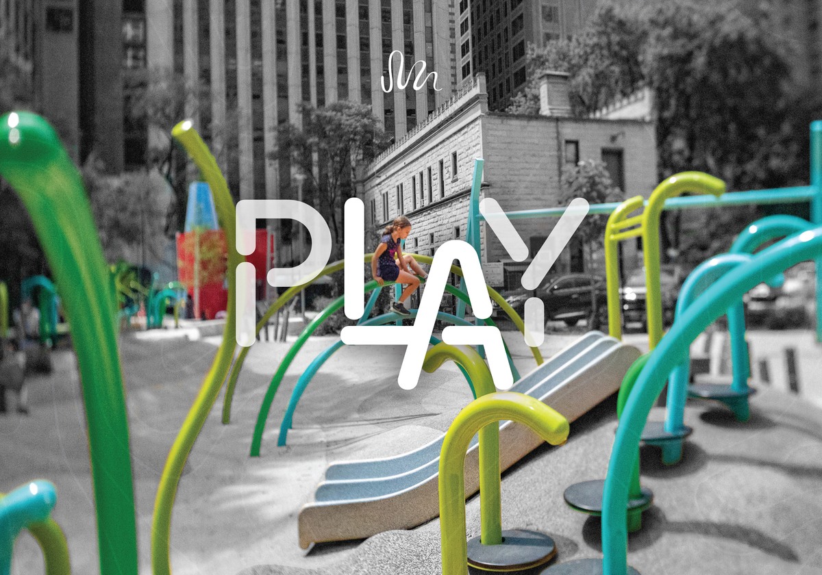 catalogue cover showing the word "PLAY overlaid onto a picture of a Legendary Playground Design 