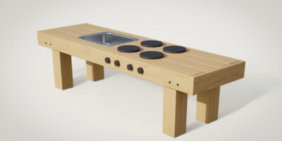 wooden mud kitchen for outdoor play