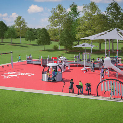 3D rendering Red and grey playground with ramps