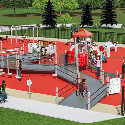 3D rendering Red and grey playground with ramps