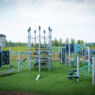 blue and silver playground on turf