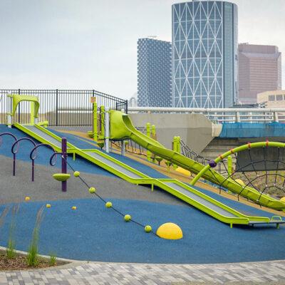 hillside playground with long slides