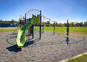Playground structure with green slide