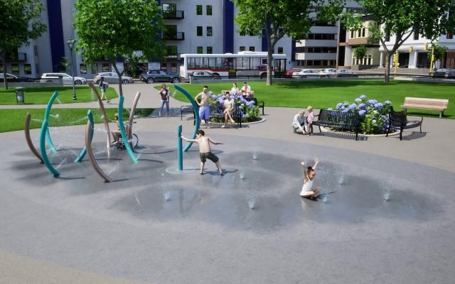 children playing at water park