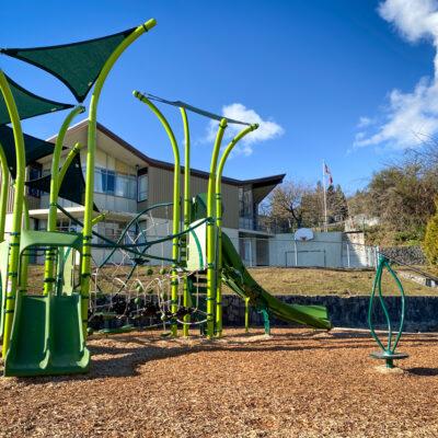 green play structures on engineered wood fiber (EWF) & Artificial Turf