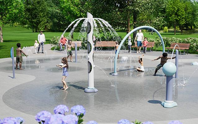 children playing at water park