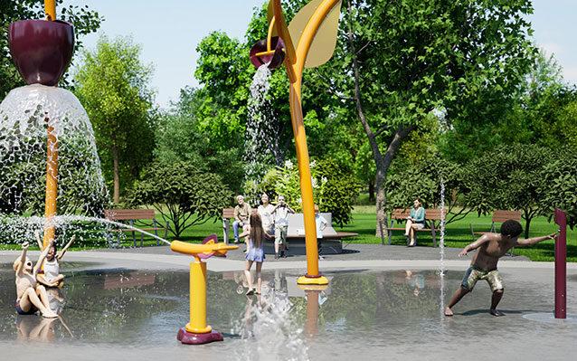 children playing at water park