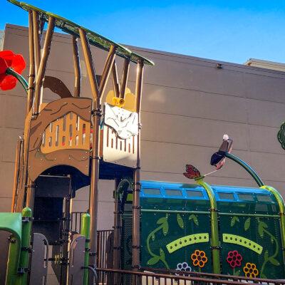 colourful playground with nature elements