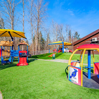 primary coloured playground on grass