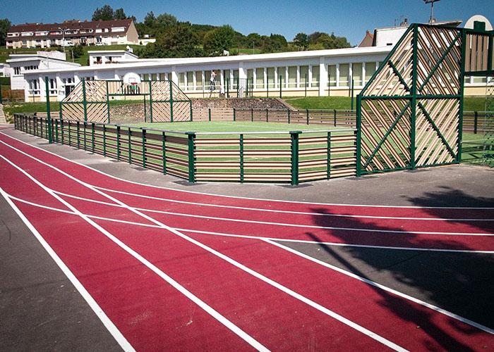 grass sports court with a track around it